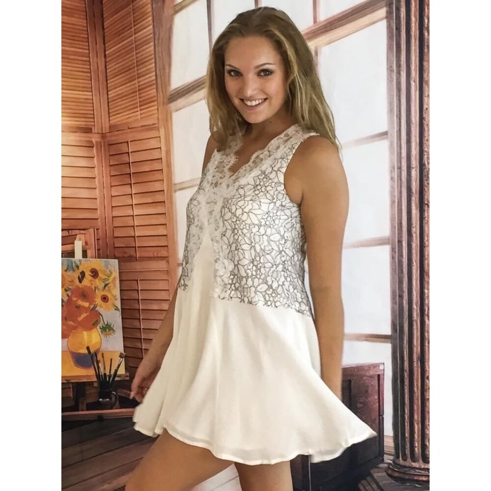 NWT White Lace Trim A-Line Mini Dress Tunic | Coastal Cowgirl Boho - Picture 12 of 16